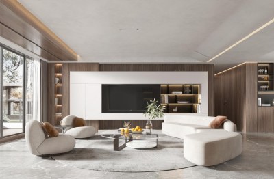 现代原木风客餐厅3D模型下载